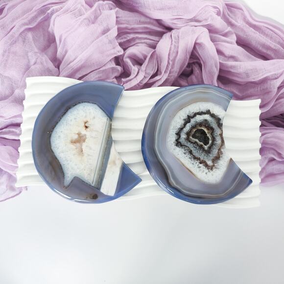 Large Druzy Agate Flat Moon Crystal Carving - Picture 4 of 9